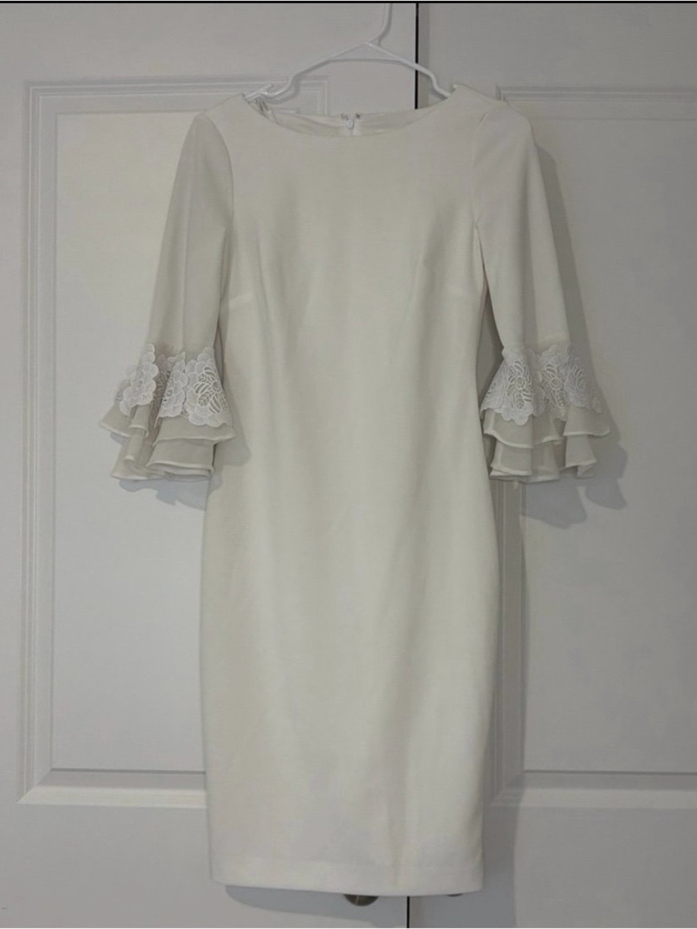 Calvin Klein Cream Midi Dress with Lace Tiered Bell Sleeves